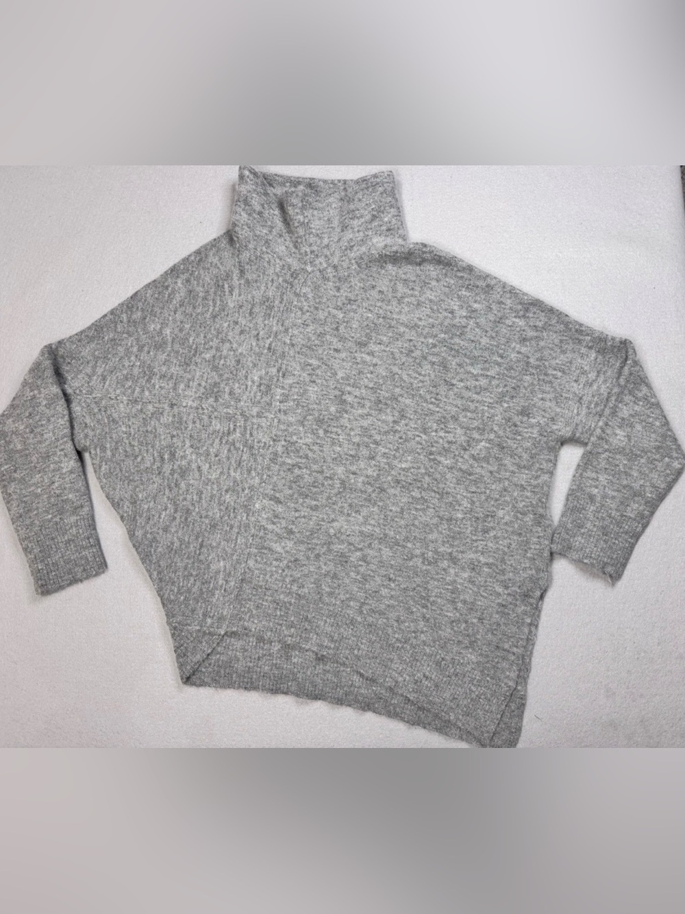 All Saints Women’s Lock Roll Neck Wool Blend Sweater Asymmetric Hem Grey Size M
